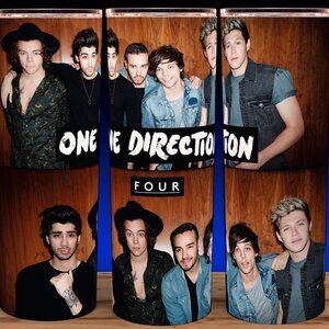 One Direction Four Cup Mug Tumbler 20oz with lid and straw